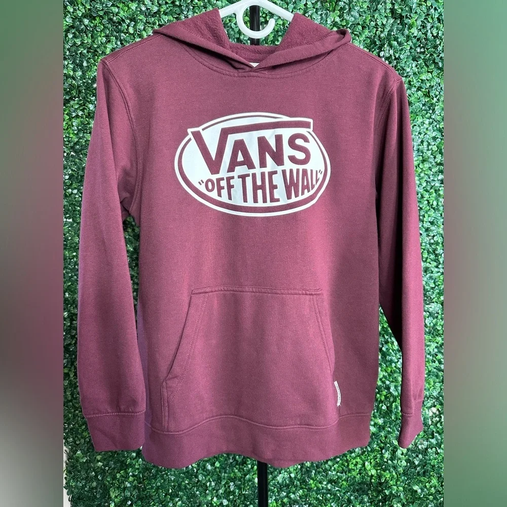 Vans Off The Wall Youth Kids Large Long Sleeve Burgundy Hoodie